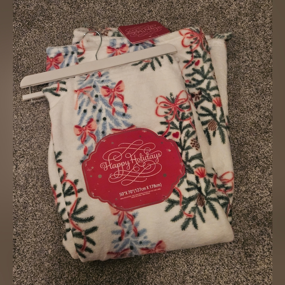 Christmas Trees & Bows Festive Holiday Throw Blanket 50x70